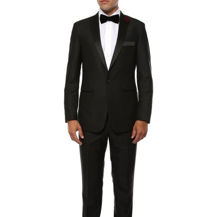 1 Button Closure Black Satin Peak Lapel Modern Fit Modern Fit Flat Front Pants Wool Imported Tuxedo Suit With Button Closure For Evening, Evening Tuxedo Suit With Button Closure, Black Tuxedo With Hidden Button Closure For Black Tie, Fitted Tuxedo With Button Closure For Formal Events, Fitted Tuxedo With Button Closure For Formal Occasions, Fitted Formal Tuxedo With Button Closure, Black Long Sleeve Tuxedo With Welt Pockets, Black Tuxedo With Notch Lapel And Button Closure, Black Notch Lapel Tuxedo With Button Closure