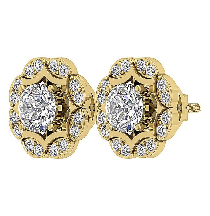 Natural Earth-mined Diamond Gold Jewelry. 100% Customer Satisfaction Guarantee or Money Back. Free Shipping with in USA. Designer Removable Jacket Studs Earrings with 2 Big Diamonds of 1.51 Carat and 32 Small Diamonds Making 0.60 Carat. This Earrings is perfect for Wedding Anniversary Gift.14k White Yellow and Rose Gold Earring. Diamond Information: Diamond Pcs : 2 + 32 Pieces Diamond Carat : 1.51 Carats + 0.60 Carats Diamond Shape : Round Diamond Cut : Round Brilliant Ideal Cut Diamond Color : Gold Diamond Earrings With Halo Setting For Formal Occasions, Classic Gold Cluster Earrings With Halo Design, Yellow Gold Round Diamond Earrings With Screw Back, Round Yellow Gold Diamond Earrings With Screw Back, Gold Round Cut Cluster Earrings For Formal Events, Gold Round Cut Cluster Earrings For Formal Occasions, Elegant Diamond White Screw Back Earrings, Elegant Screw Back Round Cut Diamond Earrings, Elegant Diamond White Jewelry With Screw Back