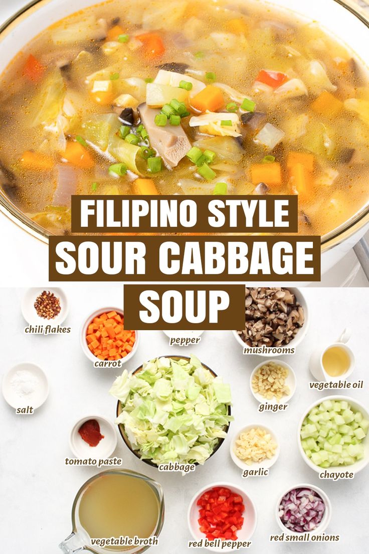 an image of a bowl of soup with the ingredients labeled in different bowls and spoons