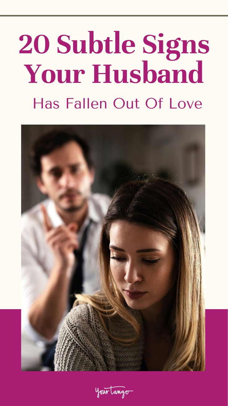 a man and woman sitting next to each other with the text 20 subtle signs your husband has fallen out of love