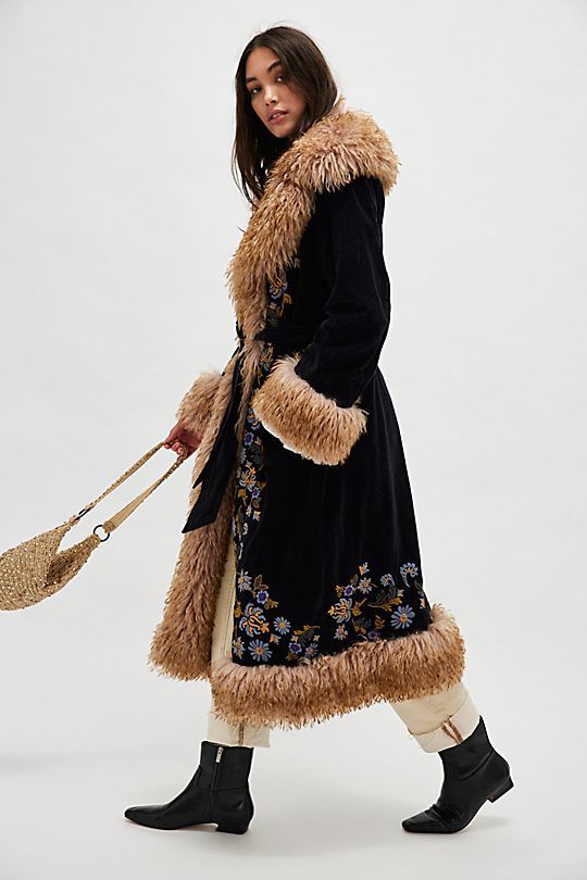 Talk Of The Town Coat | Free People Red Afghan Coat, Cute Fall Clothes For Women, Brown Afghan Coat, Cottagecore Winter Coat, Large Coat Outfit, 1970s Winter Fashion, Wedding Guest Coat, Winter 2025 Fashion Trends, 70s Fur Coat