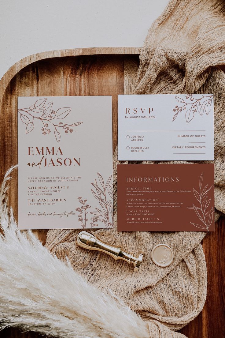 wedding stationery on a wooden tray with fur