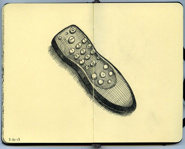 a drawing of a remote control sitting on top of a book