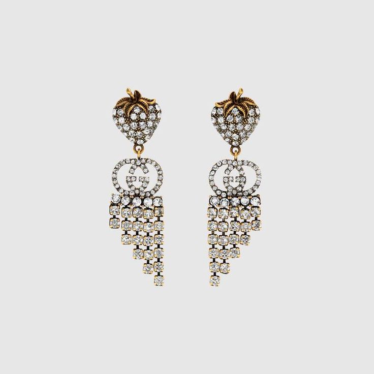 Earrings Gucci, Earrings With Crystals, Strawberry Earrings, Gucci Gifts, Gucci Jewelry, Costume Earrings, Gucci Fashion, Designer Fashion Jewelry, Fashion Jewelry Earrings