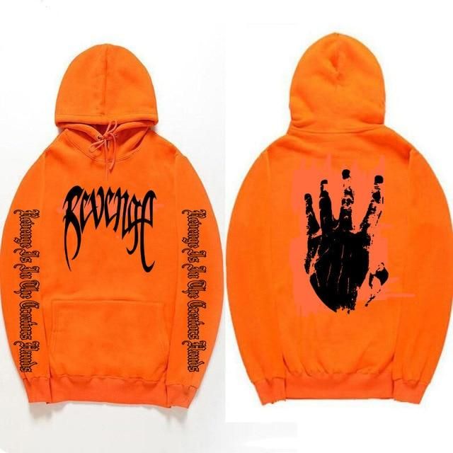 Features Material: 65% Cotton / 35% Polyester Fabric features: Lightweight, thickness, soft, comfortable and good air permeability. Style: Long sleeve hoodie Design: Revenge printed in the front and XXXTENTACION on each sleeve Care Instructions: Machine/Hand wash Occasion: Casual wear, outdoor wear, sports wear. Size Chart Size Length Bust S 26.38'' 38.58'' M 27.17'' 40.94'' L 27.95'' 43.31'' XL 28.74'' 45.67'' XXL 29.53'' 48.03'' XXXL 30.31'' 50.39'' Note: Manual Measurement, ±0.8'' error is no Halloween Techwear Long Sleeve Sweatshirt, Techwear Hoodie With Graphic Print And Long Sleeves, Halloween Long Sleeve Techwear Sweatshirt, Techwear Long Sleeve Graphic Print Hoodie, Techwear Graphic Print Long Sleeve Hoodie, Spring Streetwear Hoodie With Screen Print, Band Merch Hoodie For Fall Streetwear, Halloween Techwear Hoodie With Graphic Print, Fall Techwear Hoodie With Graphic Print