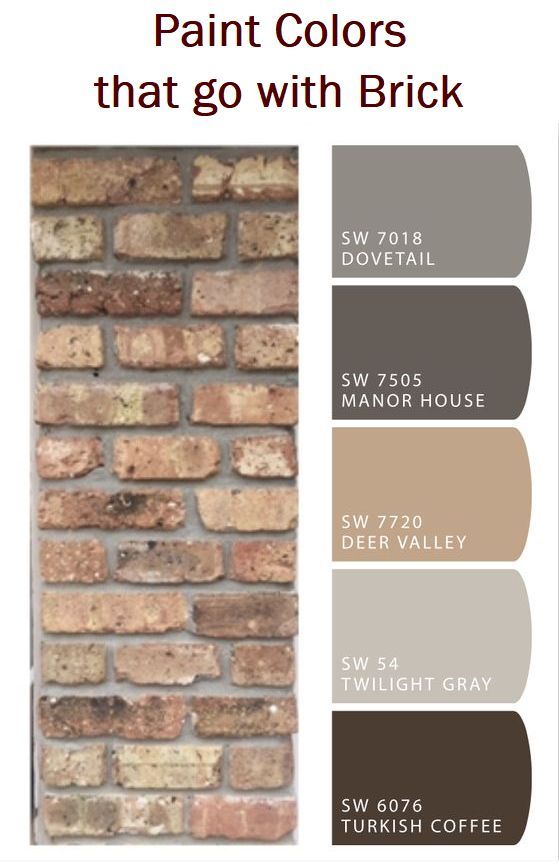 a brick wall with the words paint colors that go with brick in different shades and sizes