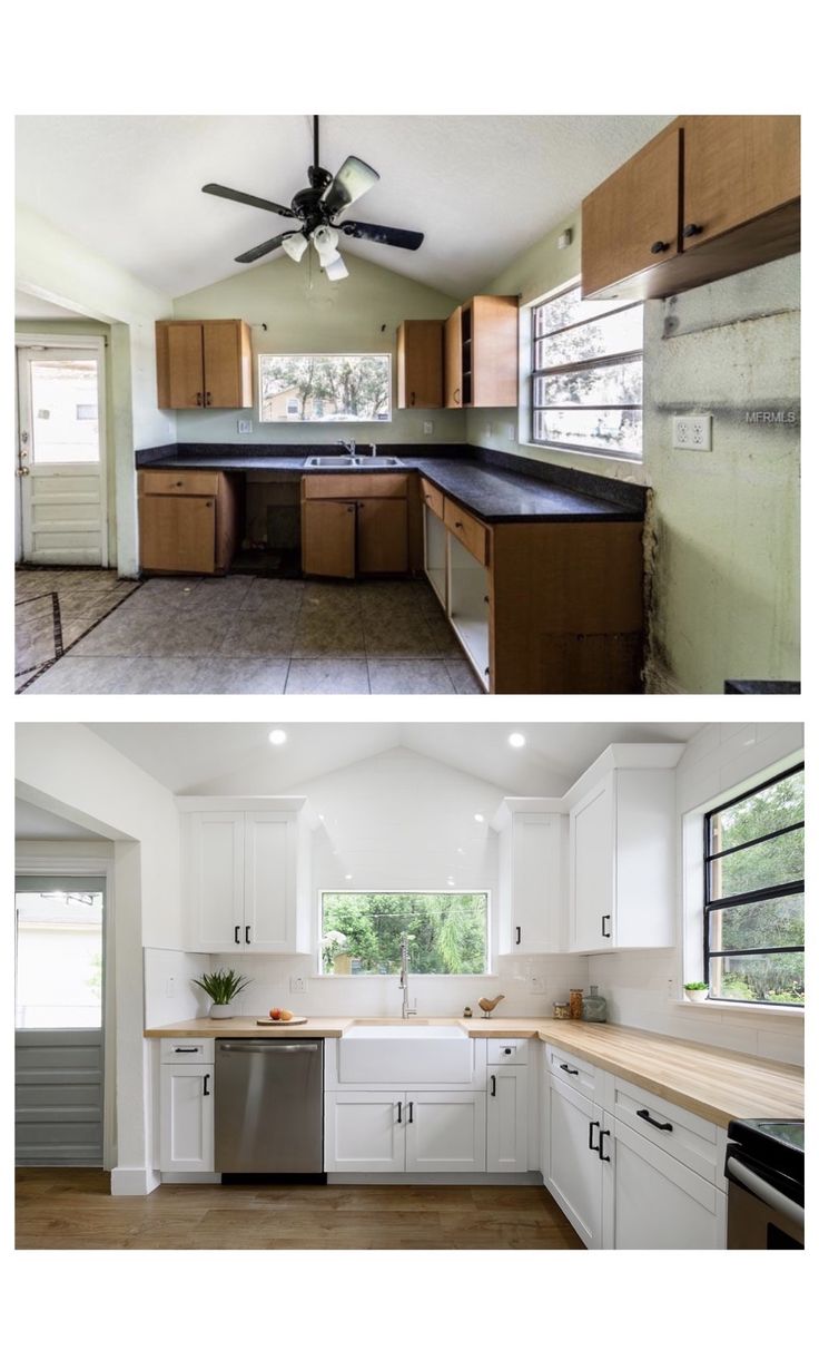 before and after pictures of a kitchen remodel