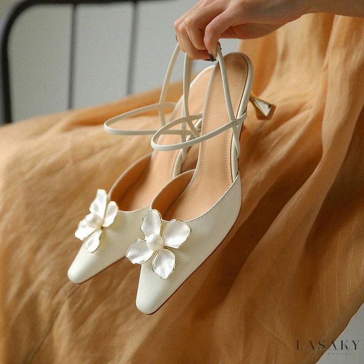 Lasaky - Luxury Pearl Embellished Stiletto Sandals in Ivory White Apricot Heels, Wedding Shoes Pumps, Ivory Bridal Shoes, Shoes 2023, Beige Heels, Ivory Bridal, Leather Floral, White Pumps, Stiletto Sandals