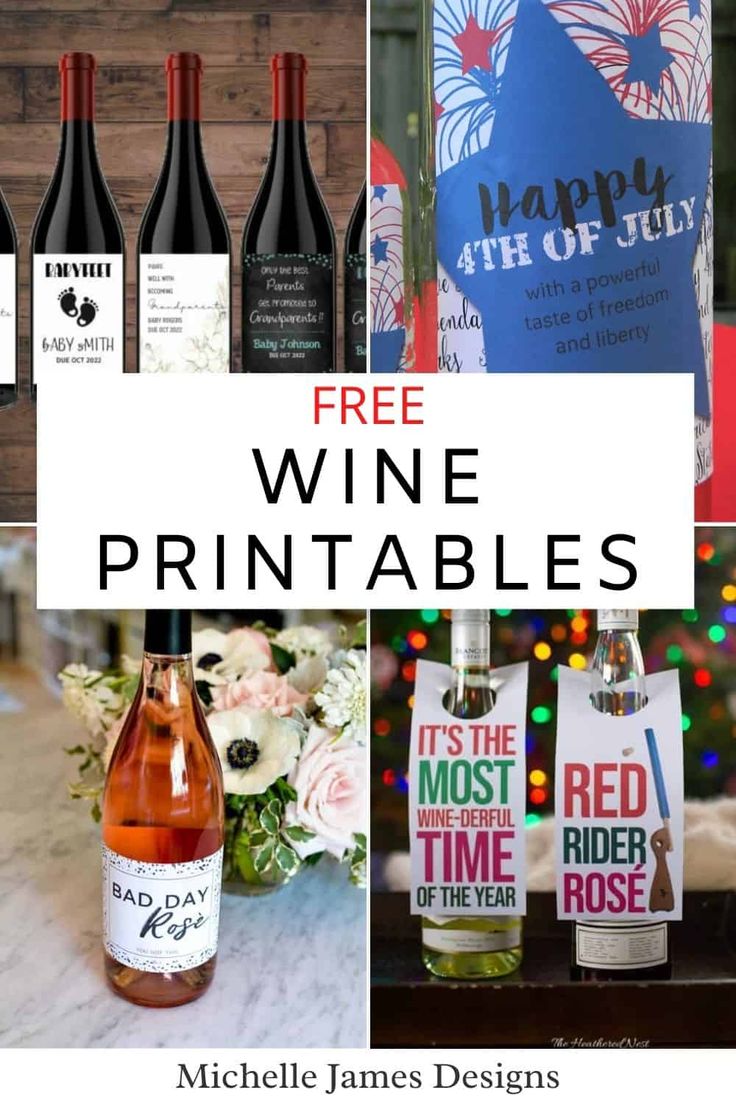 wine bottles with free printables on them