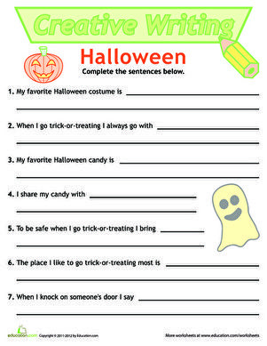 a halloween writing paper with ghost and pumpkins on the page, which reads crafty writing