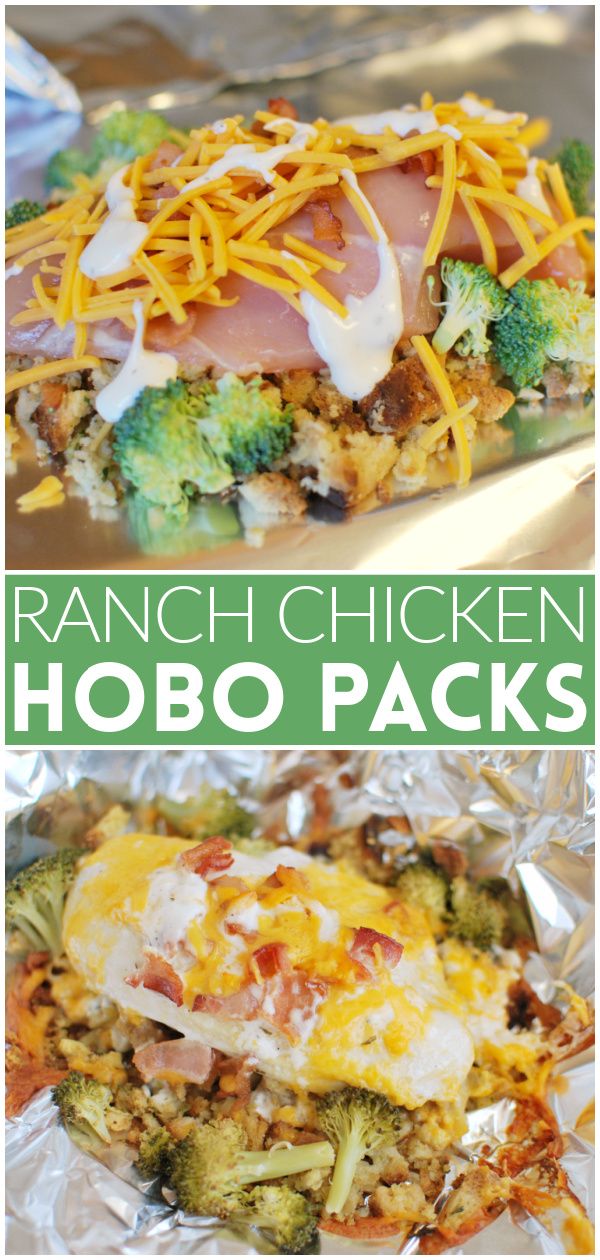 ranch chicken hobo packs are loaded with broccoli, cheese and other toppings