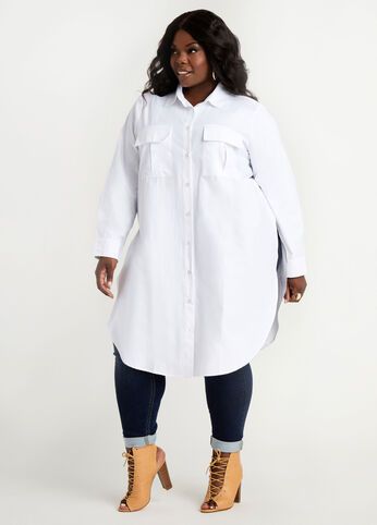 White Button Down Dress With Vest, Duster Shirt, Plus Size Tunic, Plus Size White, Look Plus Size, Maxi Tops, Ashley Stewart, Trendy Tee, Plus Size Top