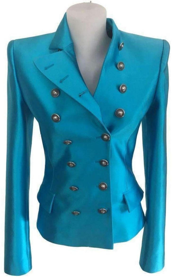 Fausto PuglisiFausto Puglisi Silk Double Breasted Silk Blazer - Runway Catalog Asymmetrical Collar, Blue Shawl, Fitted Blazer Jacket, Silk Blazer, Fausto Puglisi, Fitted Jacket, Silk Gown, Collar Jacket, Silk Jacket