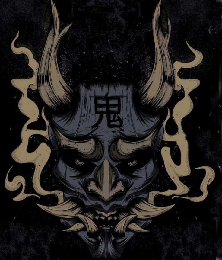 Diseño original no mio Japanese Dark Art, Japanese Oni Mask Wallpaper, Oni Mask Wallpaper, Oni Wallpaper, Picture Frame Illustration, Mascara Hannya, Japanese Demon Tattoo, Japanese Oni Mask, Frame Tattoo