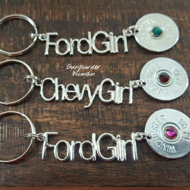 Ford Girl and Chevy Girl 12 Gauge Shotgun Shell Keychains by Gunpowder Woman www.etsy.com/shop/gunpowderwoman country girl bullet jewelry camo hunting browning realtree mossy oak Hanging Medals, Car Organization Diy, Camo Car, Bullet Crafts, Ford Girl, Horseshoe Projects, Chevy Girl, Dream Trucks, Country Jewelry