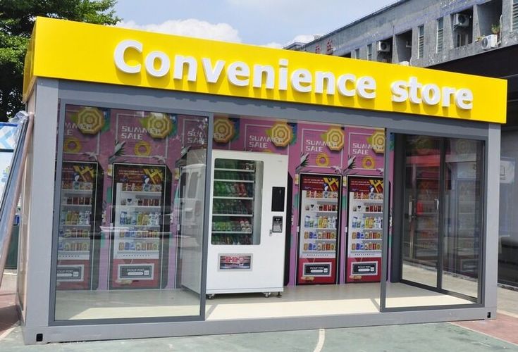 the convenience store has two vending machines in it