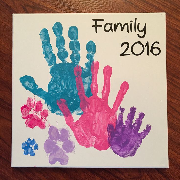 a family handprint is displayed on a card with the words family 2016 painted on it