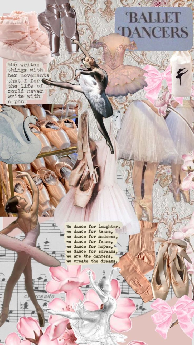 a collage of ballet images with pink flowers