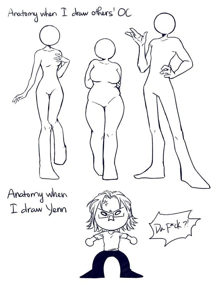 some drawings of people with different body shapes and hair styles, including one woman's head