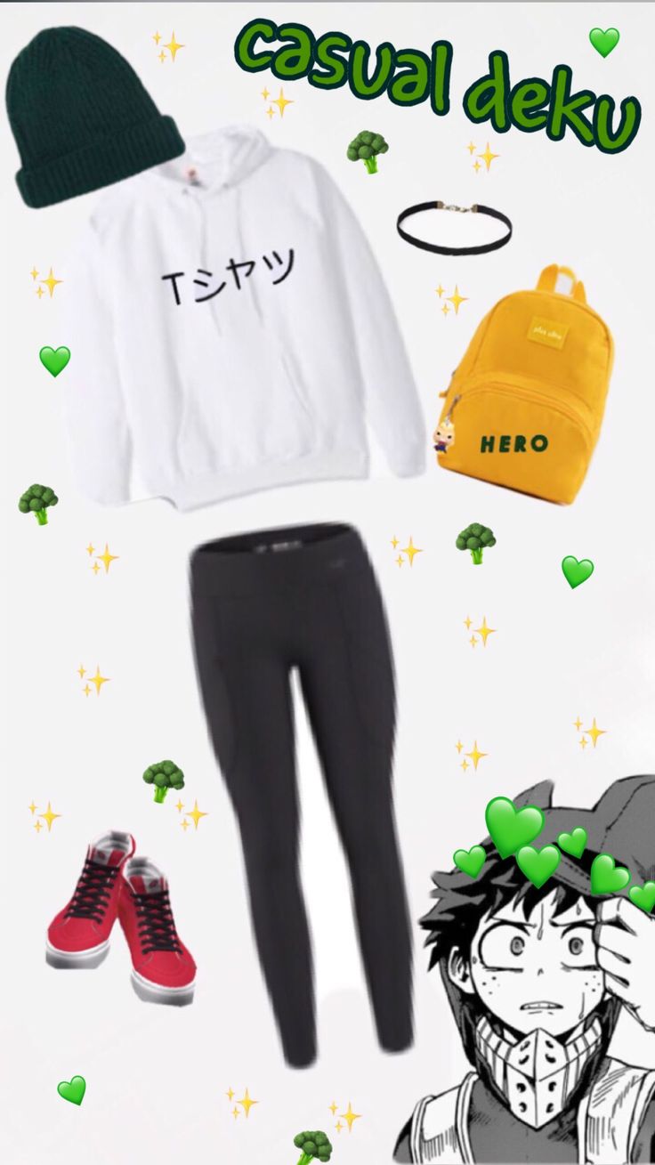 deku fashion idea for those casual deku days ! :) Anime Bounding, Deku Outfit Ideas, My Hero Academia Inspired Outfits, Deku In Casual Clothes, Deku Outfit Fanart, Deku Casual Clothes, Deku Inspired Outfit, Deku Outfit, Casual Cosplay Anime