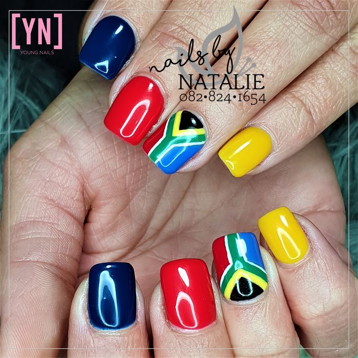 Springbok Rugby Nail Art, South African Nail Art Design, South African Flag Nails, South African Nail Art, South African Nails, South Africa Nails, Africa Nails, African Nails, Nails Ideas 2023