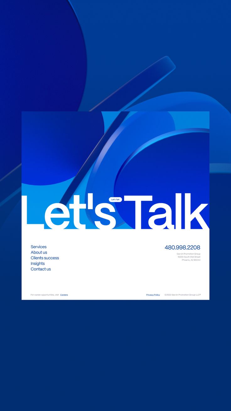 a blue poster with the words let's talk in white letters on top of it