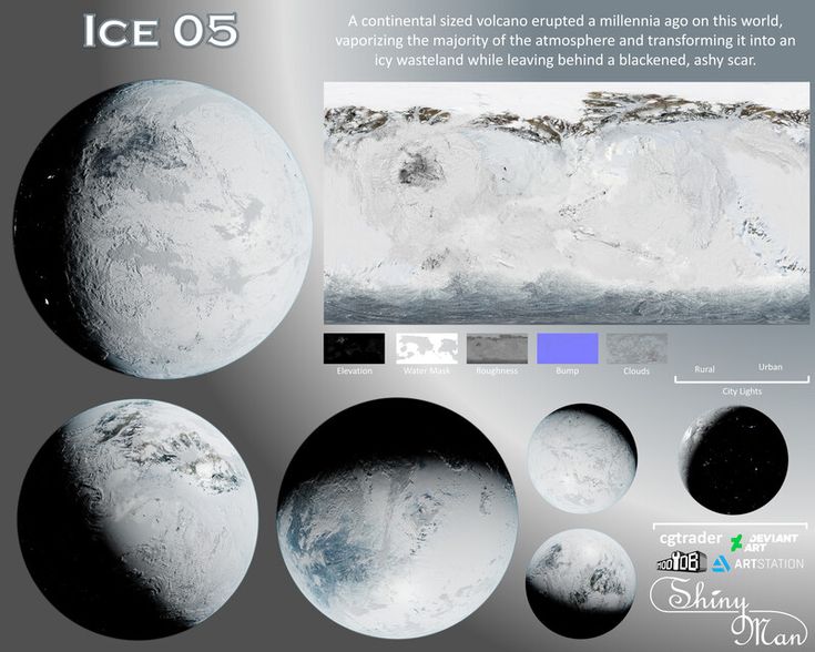 an image of ice on the surface of some kind of planet with different shapes and sizes