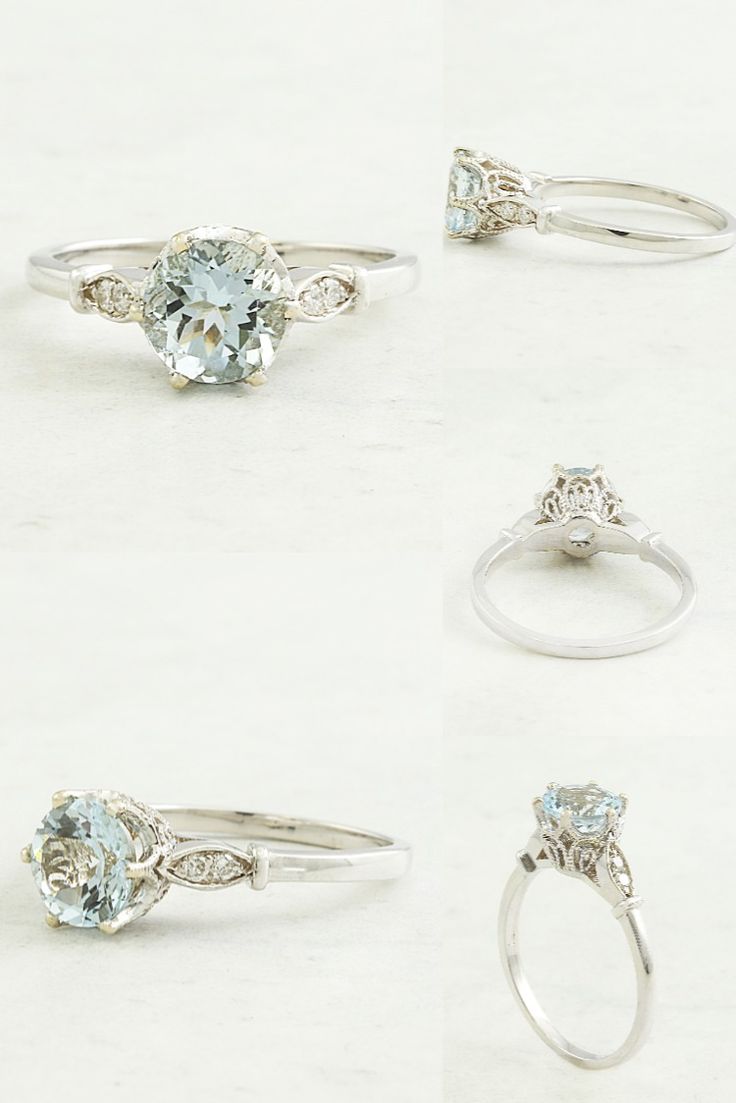 1.30 Carat Natural Aquamarine & Diamonds Ring in 14k Solid Gold