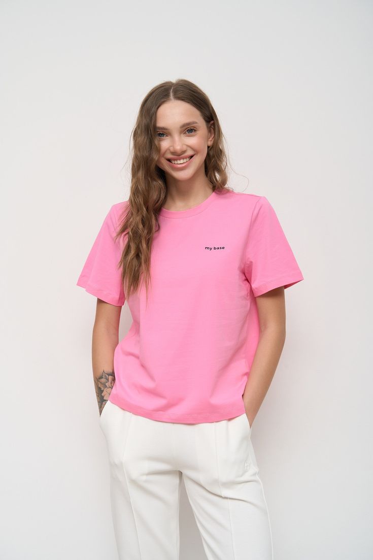 Pink Basic T-Shirt - SOLMAR Pink T-shirt With Letter Print For Everyday, Pink Relaxed Fit T-shirt With Branding, Basic Everyday T-shirt With Branding, Basic Everyday Tops With Slogan, Pink Relaxed Fit T-shirt For Everyday, Basic Everyday Slogan Tops, Basic Crew Neck T-shirt With Slogan, Sporty Pink T-shirt With Slogan, Pink Letter Print T-shirt For Everyday