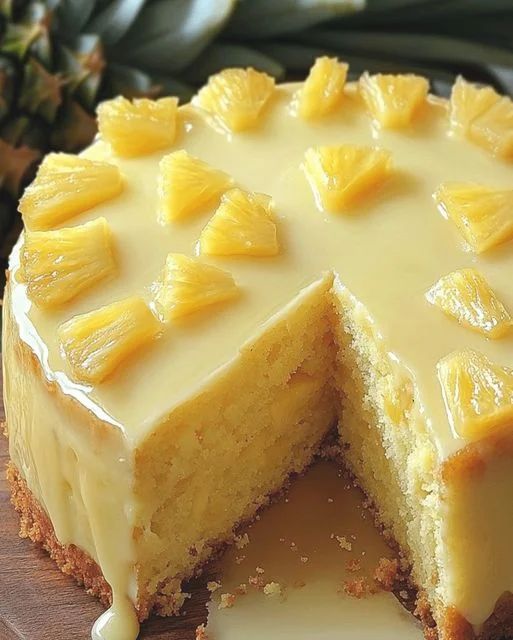 a pineapple cake with one slice cut out