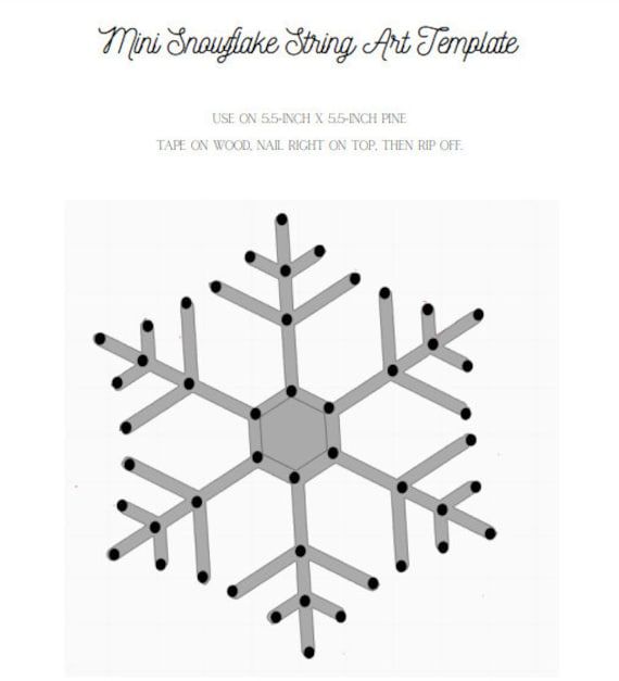 the snowflake string art template is shown in black and white, with an image of