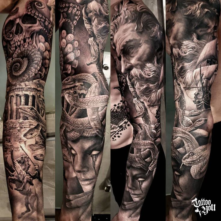 tattoos on the arms and legs of men with different types of art work in them