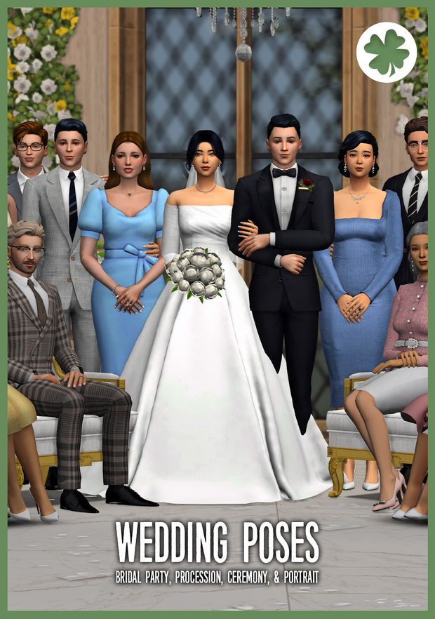 a group of people standing next to each other in front of a wedding ceremony poster