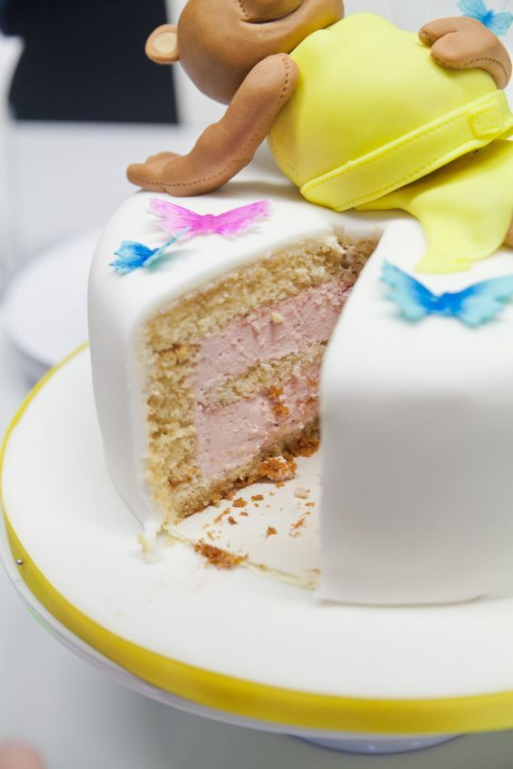 there is a cake that has been cut in half