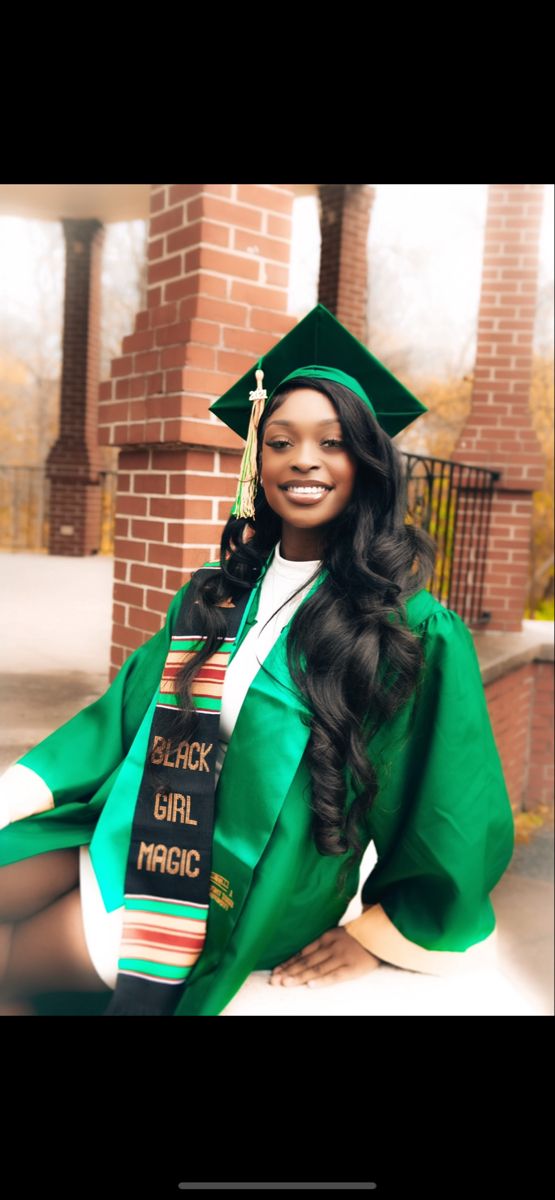 Black girl graduation photoshoot Side Part With Cap And Gown, Side Part Graduation Cap, Cap And Gown Black Women, Grad Cap Hairstyles Black, Cap And Gown Photos Black Women, Cap And Gown Pictures Black Women, Cap And Gown Hair Hairstyles Black Women, Graduation Hairstyles With Cap Black Women, Grad Photo Hairstyles