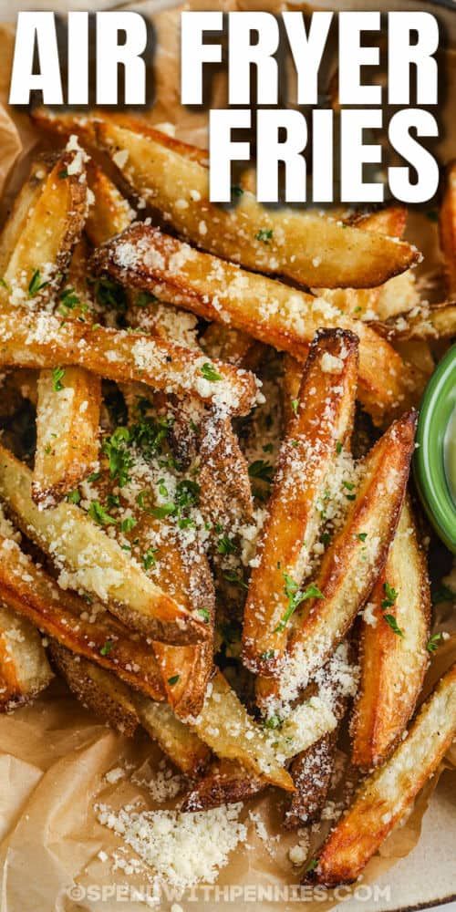 air fryer fries with parmesan cheese on top