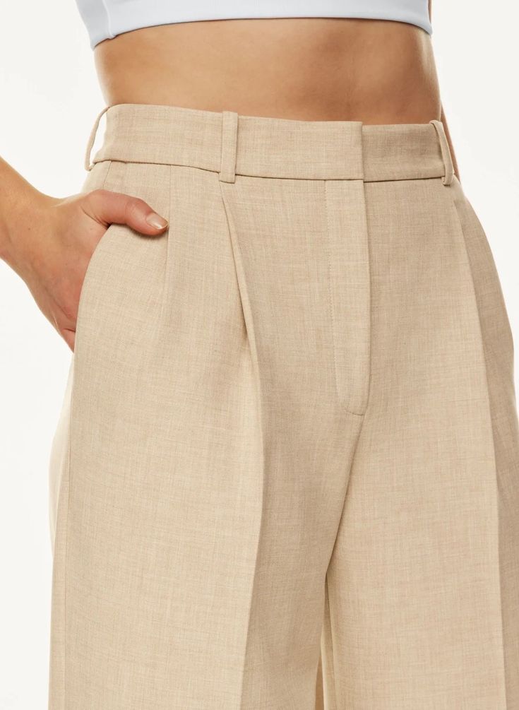 PLEATED PANT | Aritzia Beige Straight Hem Bottoms For Office, Chic Wide-leg Pants With Seam Detailing, Beige Straight Hem Bottoms For Workwear, Beige Bottoms With Straight Hem For Office, Fitted Wide-leg Pants With Seam Detailing, Neutral Straight Hem Bottoms For Spring, Neutral Bottoms With Straight Hem For Spring, Summer Workwear Bottoms With Seam Detailing, Fitted Wide Leg Pants With Straight Hem For Spring