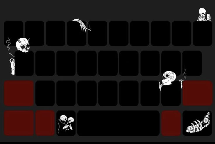 an image of a keyboard with skulls and bones on the keys, as well as two hands