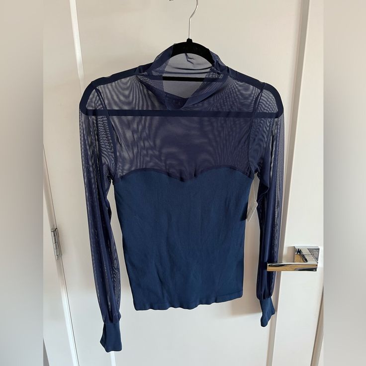 Bnwt Free People Sweetheart Yoke Top. Never Worn. Navy. Stretch Material, But Runs Small, More Like A M/L. Mock Neck Mesh. Sheer Blue Mesh Tops, Trendy Blue Mesh Top, Blue Sheer Stretch Mesh Top, Blue Long Sleeve Mesh Top For Party, Blue Fitted Mesh Top, Fitted Blue Mesh Top With Long Sleeves, Blue Fitted Long Sleeve Mesh Top, Fitted Blue Long Sleeve Mesh Top, Blue Fitted Mesh Top Casual Style