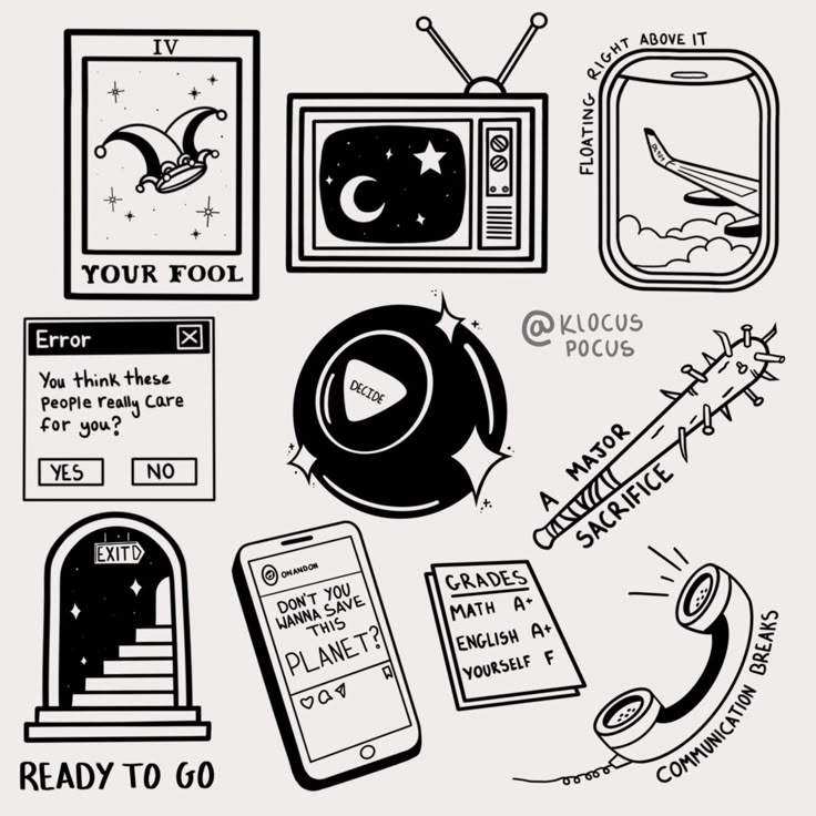 Djo Tattoo Flash Sheet Djo Inspired Tattoos, Djo Decide Tattoo, Djo Tattoo Ideas, Walkie Talkie Tattoo, Lyric Inspired Tattoos, Flash Sheets Tattoo, Book Flash Tattoo, Music Flash Tattoo, Tattoo Sheets Drawings