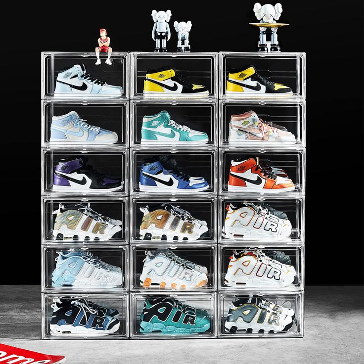 PRICES MAY VARY. 【LARGE SIZE SHOE BOX】The Dimension of these stackable shoe boxes is 14.37"x10.63"x7.87". It fit up to Size 14, big enough for men’s shoes or women’s shoes. 【PREMIUM MATERIAL 】Our sneaker storage box is made of heavy duty material PET and acrylic board which is more sturdy and durable compared to the normal shoe boxes in the market. 【STACKING DESIGN】The clear shoe box can be assembled easily and stacked into a wall stably. To ensure that the built shoe boxes remain stable，there a Acrylic Shoe Display, Clear Sneaker Boxes, Clear Shoe Organizer, Clear Shoe Boxes Storage Ideas, Acrylic Shoe Boxes, Clear Shoe Boxes Storage, Sneaker Organization Ideas, Shoes Box Design Ideas, Shoe Display Ideas