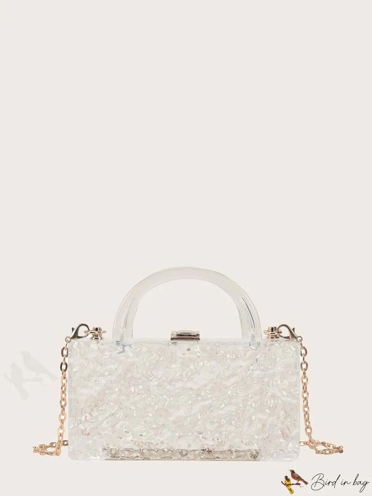 BirdinBag - Compact Transparent Chain Bag Party Shoulder Bag With Chain And Top Handle, Top Handle Chain Shoulder Bag For Party, Elegant Rectangular Satchel With Chain, Clear Handheld Party Bag, Clear Handheld Party Bags, Handheld Clear Party Bags, Chic Clear Rectangular Bags, Party Chain Satchel Bag, Party Satchel Bag With Chain