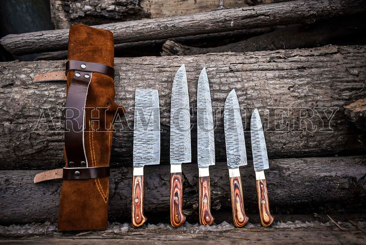 Hand Forged Damascus Steel Kitchen Knife Chef Set With Leather Roll Kit Best Kitchen Knife Set, Butter Fruit, Best Kitchen Knives, Meat Salad, Best Gift For Wife, Kitchen Knife Set, Chef Kitchen, Chef Knife Set, Damascus Steel Knife