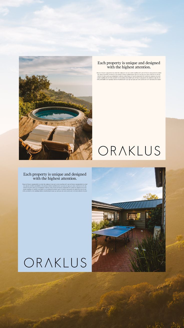 brochure design for an outdoor pool and hot tub in the hills above oraklus