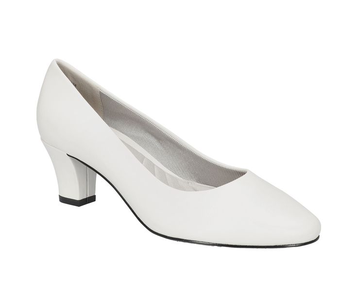 Slip on the Ballari pump by Easy Street and step instantly in style with a timeless classic. Designed on an Easy Flex outsole and a genenrously padded insole. Perfect heel height and new contemporary heel shape is ready to be worn with all your favorite outfits. Manmade upper, Slip on for easy entry, Approx. 2\ heel, Closed round toe, Generously padded insole, Rubber outsole | Women's Easy Street Ballari Pumps in White Size 8.5 Elegant Synthetic Court Shoes With Block Heel, Elegant Medium Width Synthetic Court Shoes, Fitted Court Shoes With Block Heel And Removable Insole, Classic Synthetic Court Shoes With Almond Toe, Elegant Synthetic Court Shoes With Padded Heel, Formal Closed Toe Synthetic Court Shoes, Formal Wide Fit Heels With Reinforced Heel, Classic High Heel Court Shoes With Removable Insole, Elegant Synthetic Court Shoes With Sculpted Heel