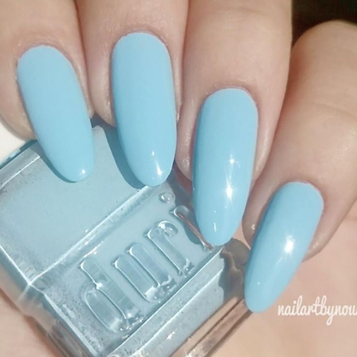 Soft Colors For Nails, Bay Blue Nails, Baby Blue Almond Nails, Soft Blue Nails, Light Blue Almond Nails, Nail Polish Pastel, Blueberry Milk Nails, Pastel Blue Nails, Light Blue Nail Polish