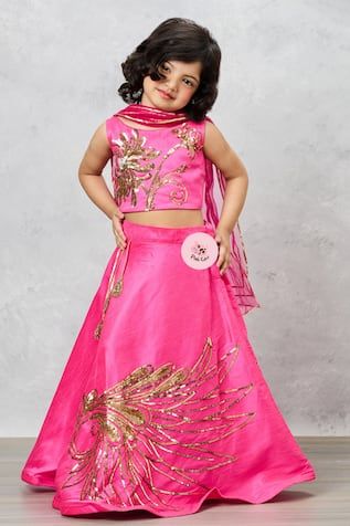 Pink lehenga with hand embroidery and latkans. Paired with an embroidered blouse and dupatta. - Aza Fashions Embroidered Party Wear Sets For Navratri, Festive Diwali Skirt Set With Resham Embroidery, Festive Party Wear Sets In Art Silk, Art Silk Party Wear Sets For Navratri, Navratri Party Wear Art Silk Sets, Party Wear Sets With Dori Work For Diwali, Navratri Festive Party Wear Skirt Set, Festive Skirt Set With Resham Embroidery For Festivals, Festive Skirt Set With Resham Embroidery