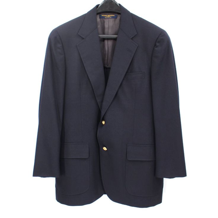 Brooks Brothers 346 Navy Wool Gold Button Single Breasted Suit Coat Blazer Size: 41r Material: Tag Missing Lining: Tag Missing Care: Dry Clean Fully Lined With 2 Interior Slip Pockets Notch Collar With Lapel Padded Shoulders Welt Chest Pocket Single Breasted With 2 Gold Tone Embossed "346" Button Closure Sleeves With 2 Gold Tone Decor Button Cuffs Front Flap Covered Pockets Back Center Hemline Vent In Excellent, Preowned Condition Approx. Measurements: Across The Underarms: 22" Across The Top Back Shoulder Seams: 18" Sleeve Length From Underarms: 15.5" Length Down The Center Back From Neck Seam: 30.5" Navy Suits With Buttons For Work, Navy Suits Suitable For Workwear, Formal Blue Outerwear With Button Cuffs, Semi-formal Blue Blazer With Button Cuffs, Semi-formal Blue Suit With Button Cuffs, Semi-formal Blue Suits With Button Cuffs, Classic Navy Blazer With Button Cuffs, Navy Business Blazer, Navy Long Sleeve Suits With Buttons