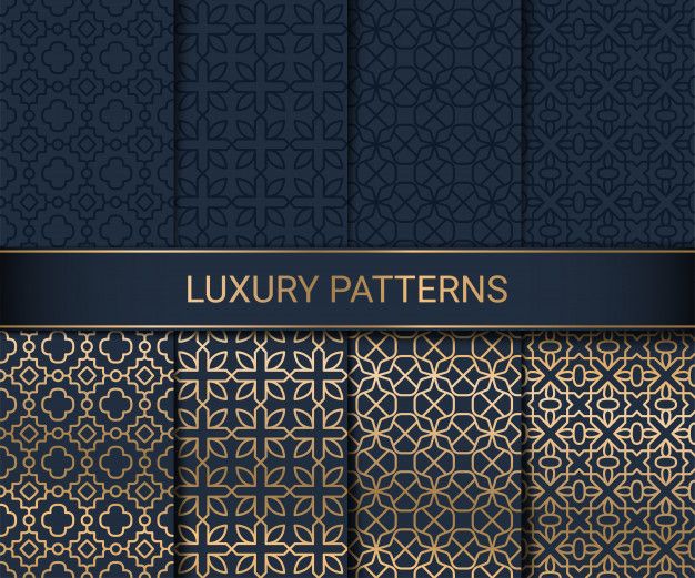 a set of luxury patterns in blue and gold