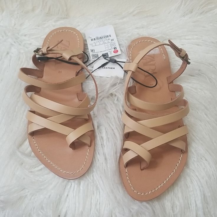 Tan Zara Sandals Size 35 New Conditions Spring Vacation Toe Ring Sandals With Adjustable Strap, Summer Toe Ring Sandals With Adjustable Strap, Brown Toe Ring Sandals For Spring, Spring Beach Toe Ring Sandals With Adjustable Strap, Casual Strappy Toe Ring Sandals For Summer, Spring Summer Open Toe Ring Sandals, Open Toe Ring Sandals For Spring And Summer, Chic Strappy Sandals For Beach Season, Brown Strappy Toe Ring Sandals For Spring